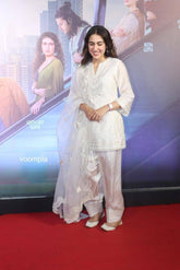 Bollywood Style White Silk Embroidery Work Sharara Suit